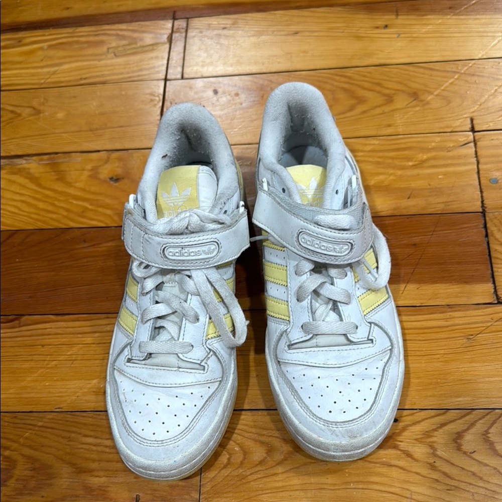 Adidas White and Yellow Retro Sneakers with Velcro Strap